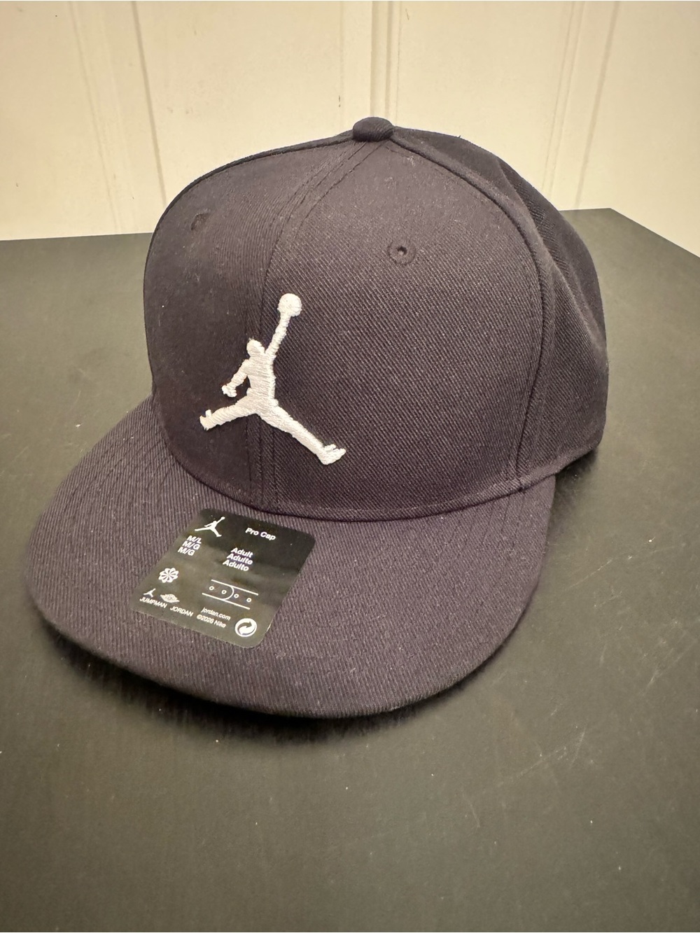 Black Nike Jordan Jumpman Pro SnapBack Cap Hat White Embroidered Logo M/L